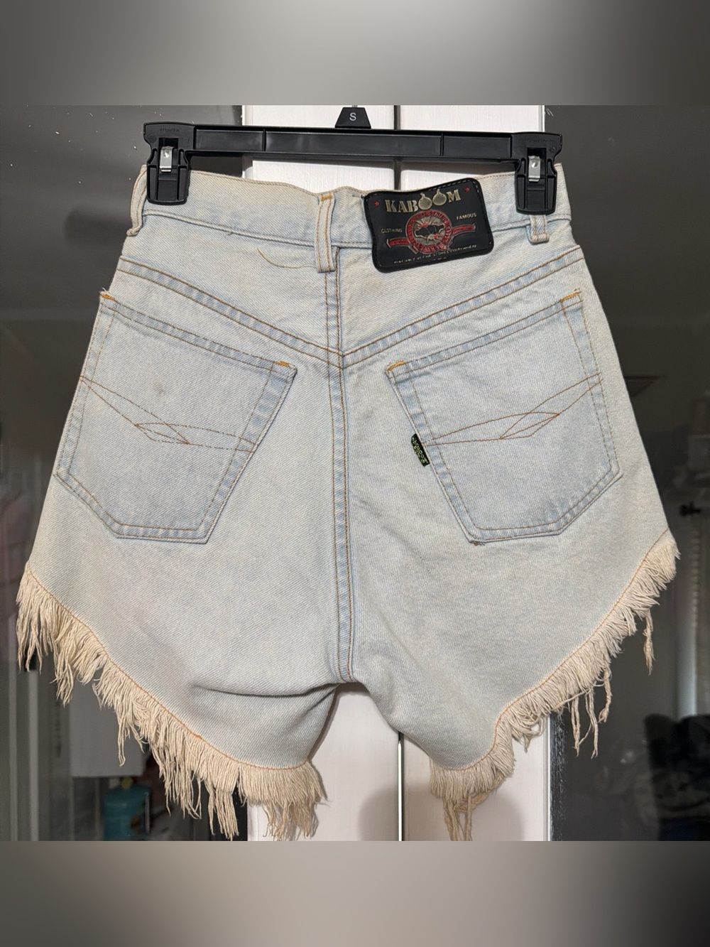 Studded Light Wash Denim Fringe Shorts - Multicolor Embellishment - Picture 2 of 3